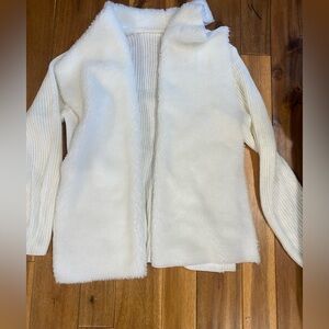 Open-Front Ivory Faux-Fur Trim Cardigan Sweater